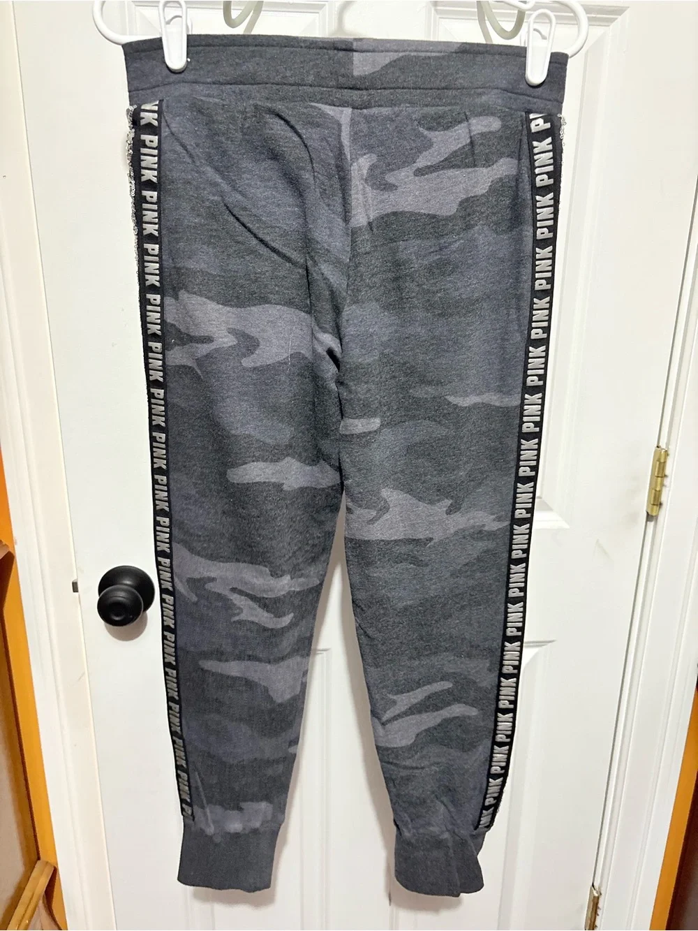 Rare Victoria’s Secret PINK Gray Camo Zip Hoodie & Joggers with Sequin Stripe